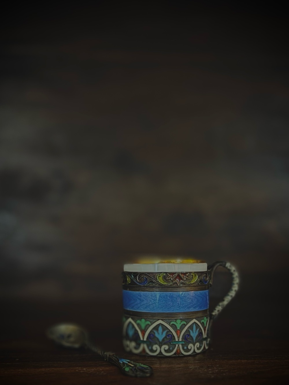 Antique Jugendstil Porcelain Tankard w/ Pewter Spoon | German Art Nouveau c.1900